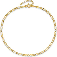 14K Yellow Gold Polished Fancy Link Anklet with Adjustable 1" Extender - 10" Total Length