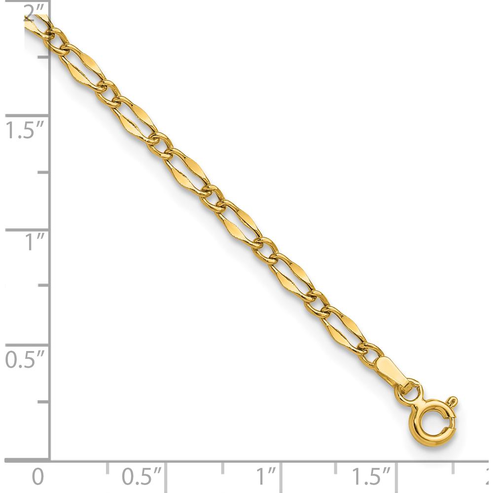 14K Yellow Gold Polished Fancy Link Anklet with Adjustable 1" Extender - 10" Total Length