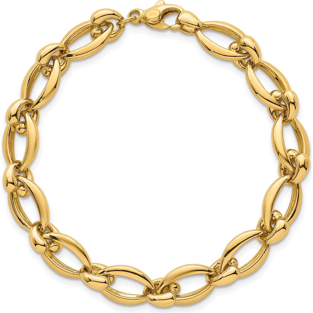 14K Yellow Gold Polished Fancy Link Bracelet - 8.6mm Width, 7.5" Length by 0