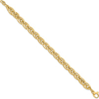 14K Yellow Gold Polished Fancy Link Bracelet with Extender - 8mm Width by 0