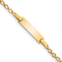 14K Yellow Gold Polished Fancy Link ID Bracelet for Children - 6" Length, Engravable Solid Plate by Oro Pregiato