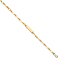 14K Yellow Gold Polished Fancy Link ID Bracelet for Children - 6" Length, Engravable Solid Plate by Oro Pregiato