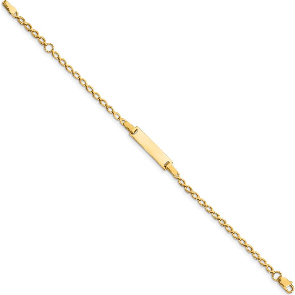 14K Yellow Gold Polished Fancy Link ID Bracelet for Children - 6" Length, Engravable Solid Plate by Oro Pregiato