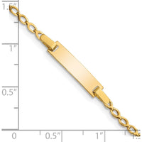 14K Yellow Gold Polished Fancy Link ID Bracelet for Children - 6" Length, Engravable Solid Plate by Oro Pregiato
