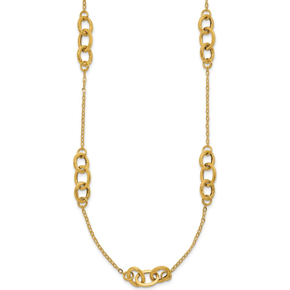 14K Yellow Gold Polished Fancy Linked Oval Necklace - 18" Length with Open Link Chain by 0