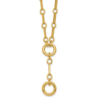 14K Yellow Gold Polished Fancy Long Link with Circles Y-Drop Necklace - 17.5" by 0