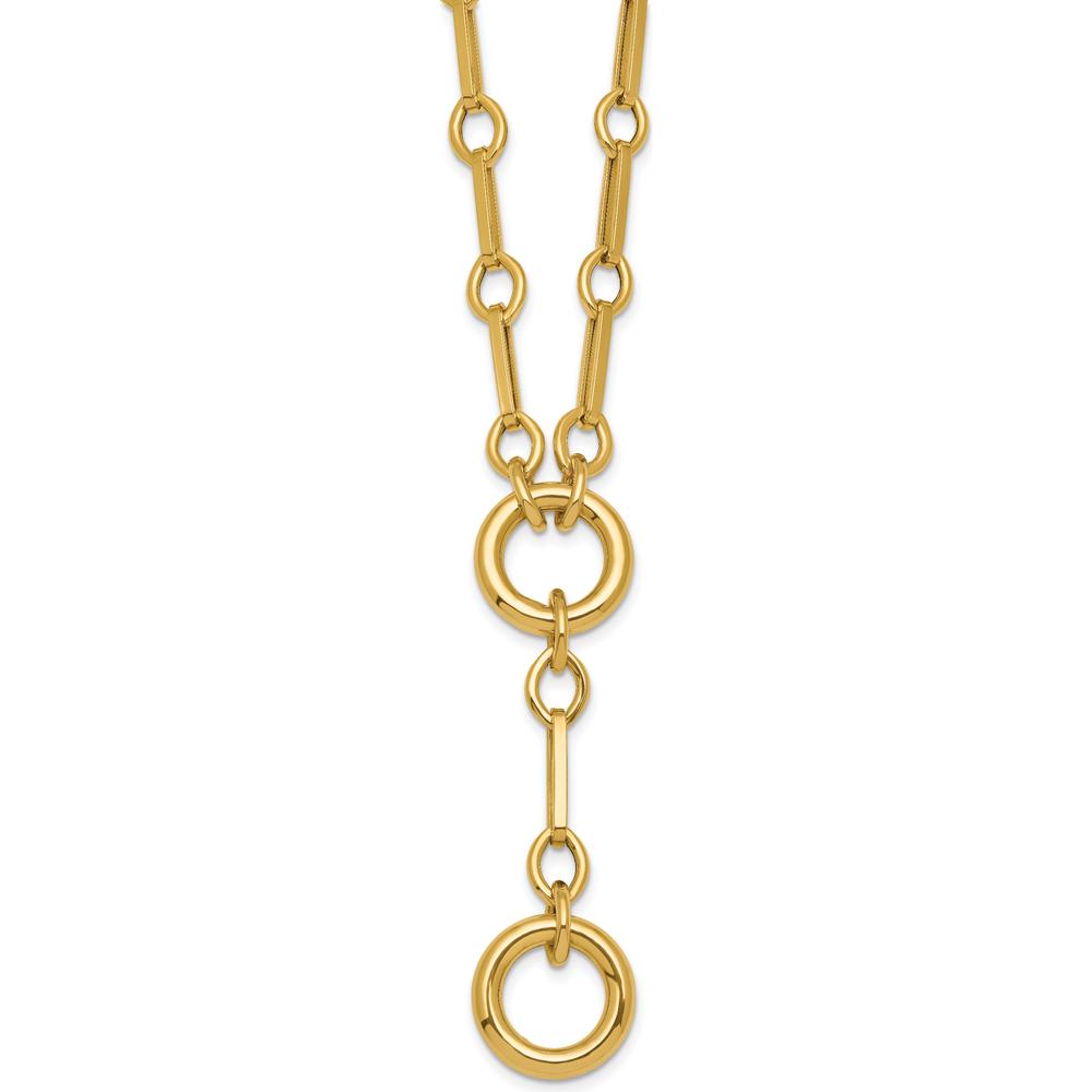 14K Yellow Gold Polished Fancy Long Link with Circles Y-Drop Necklace - 17.5" by 0
