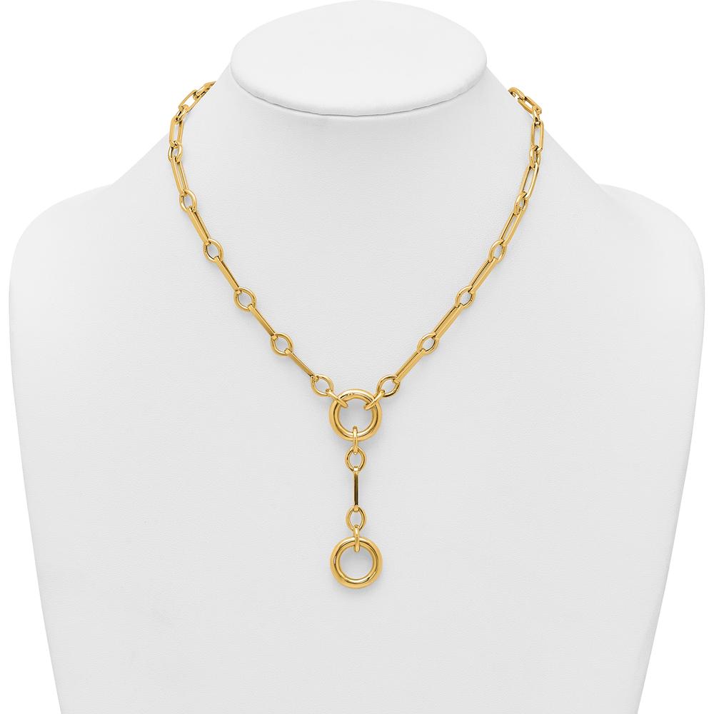 14K Yellow Gold Polished Fancy Long Link with Circles Y-Drop Necklace - 17.5" by 0