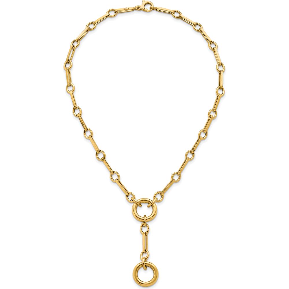 14K Yellow Gold Polished Fancy Long Link with Circles Y-Drop Necklace - 17.5" by 0