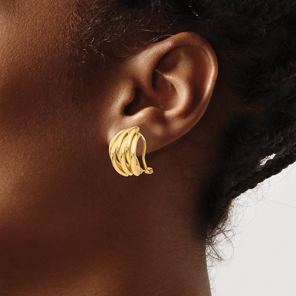 14K Yellow Gold Polished Fancy Omega Back Post Earrings - Timeless Button Design by Oro Pregiato