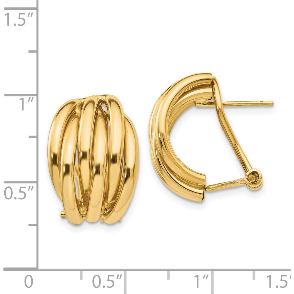 14K Yellow Gold Polished Fancy Omega Back Post Earrings - Timeless Button Design by Oro Pregiato