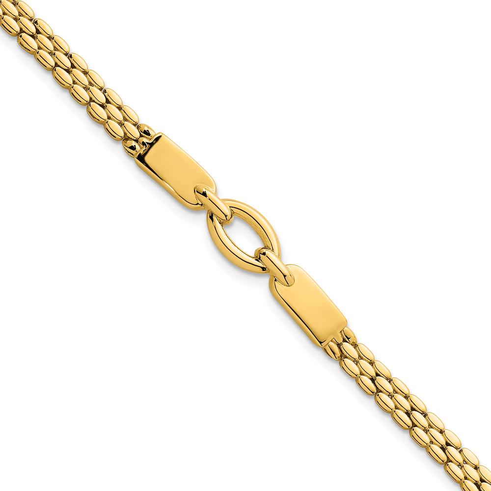 14K Yellow Gold Polished Fancy Oval Center Brick Link Bracelet - 7.5" Length by 0