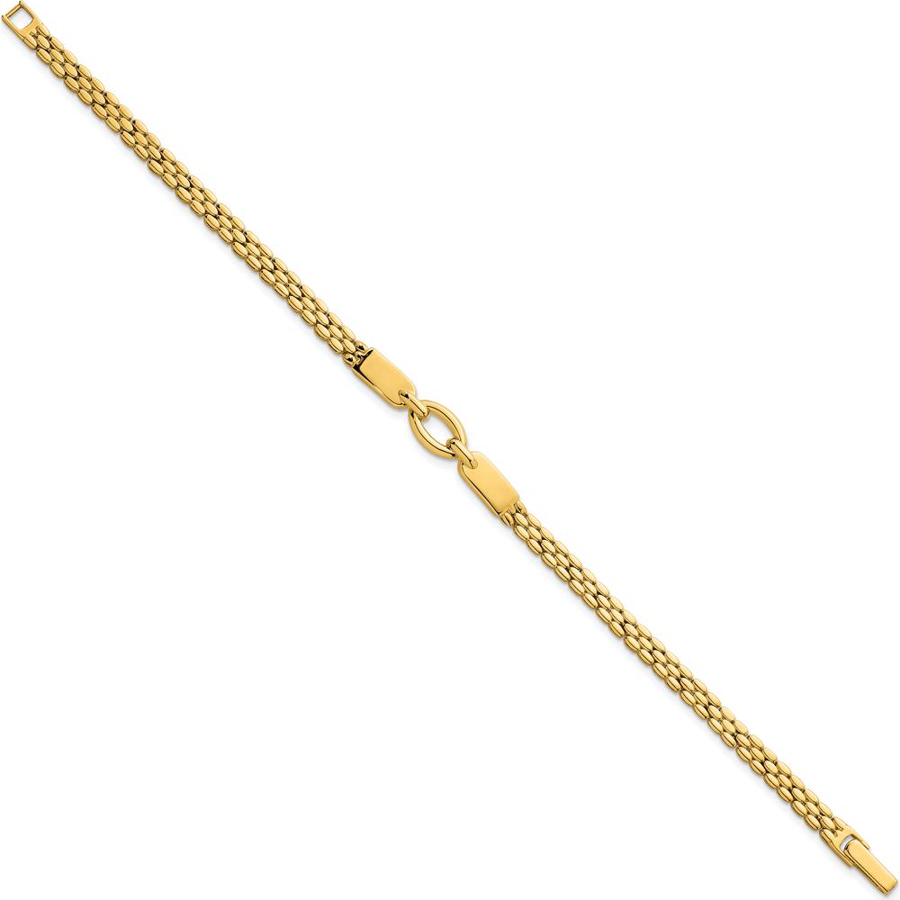 14K Yellow Gold Polished Fancy Oval Center Brick Link Bracelet - 7.5" Length by 0