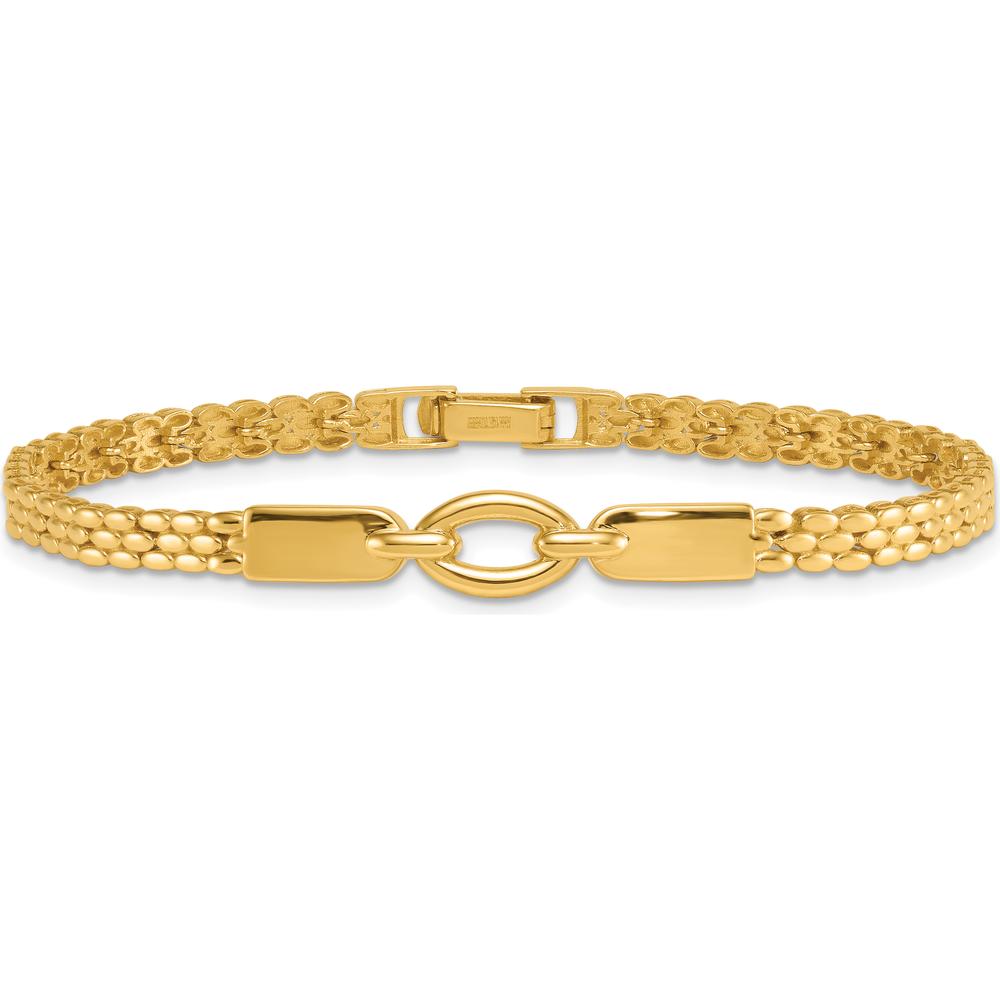 14K Yellow Gold Polished Fancy Oval Center Brick Link Bracelet - 7.5" Length by 0