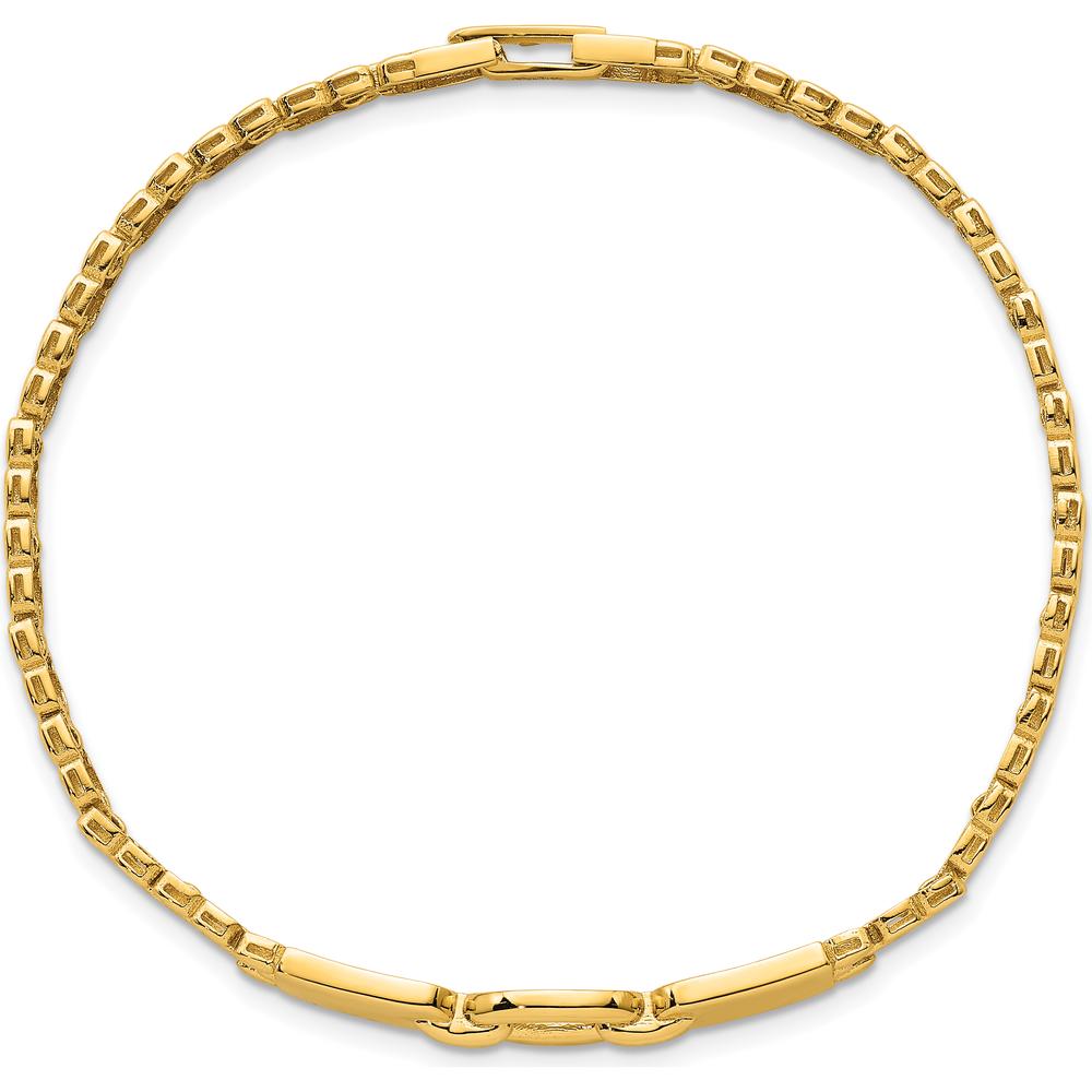 14K Yellow Gold Polished Fancy Oval Center Brick Link Bracelet - 7.5" Length by 0