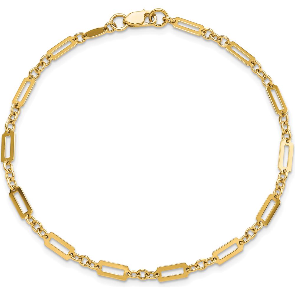 14K Yellow Gold Polished Fancy Rectangle Link Bracelet - 7.5" Length by Oro Pregiato