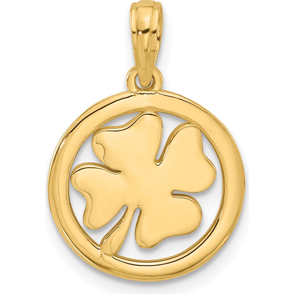 14K Yellow Gold Polished Fancy Shamrock in Circle Charm - 17mm by Oro Pregiato