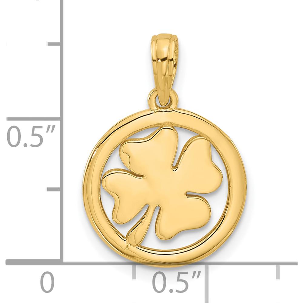 14K Yellow Gold Polished Fancy Shamrock in Circle Charm - 17mm by Oro Pregiato