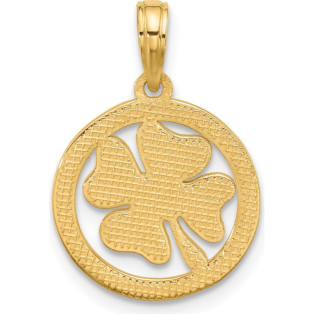 14K Yellow Gold Polished Fancy Shamrock in Circle Charm - 17mm by Oro Pregiato