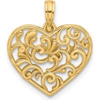 14K Yellow Gold Polished Fancy Swirl Filigree Heart Charm - 21mm Length by Oro Pregiato