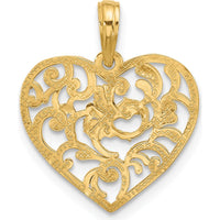 14K Yellow Gold Polished Fancy Swirl Filigree Heart Charm - 21mm Length by Oro Pregiato