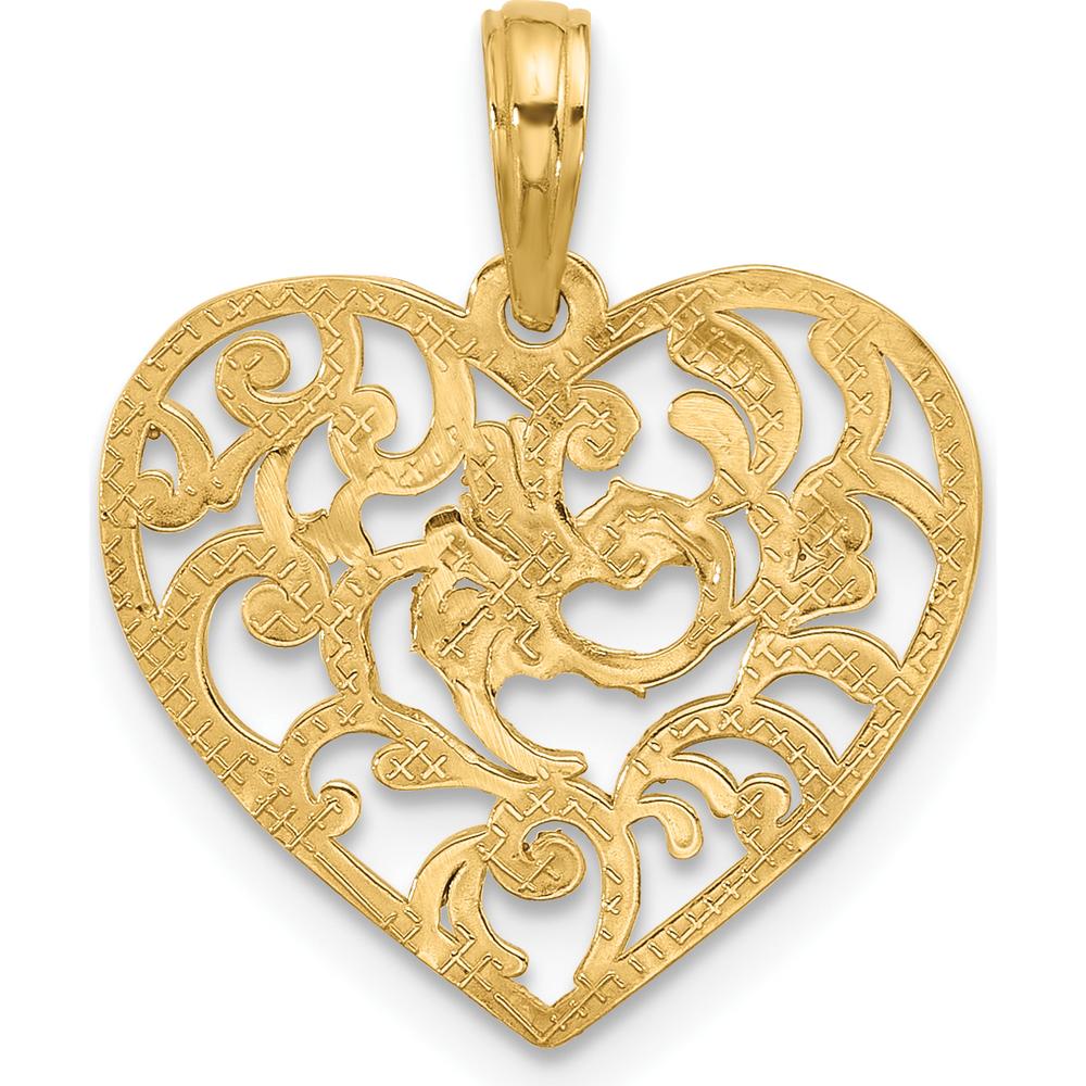 14K Yellow Gold Polished Fancy Swirl Filigree Heart Charm - 21mm Length by Oro Pregiato
