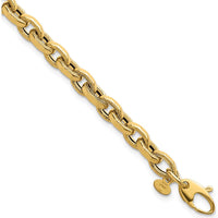 14K Yellow Gold Polished Fancy Textured Oval Open Link Bracelet - 7.5 inches by 0