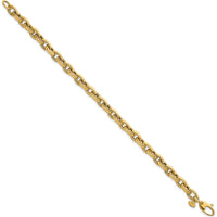 14K Yellow Gold Polished Fancy Textured Oval Open Link Bracelet - 7.5 inches by 0