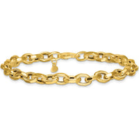 14K Yellow Gold Polished Fancy Textured Oval Open Link Bracelet - 7.5 inches by 0