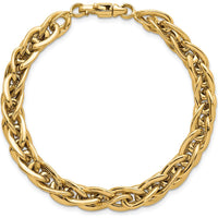 14K Yellow Gold Polished Fancy Textured Oval Open Link Bracelet - 7.5 inches by 0