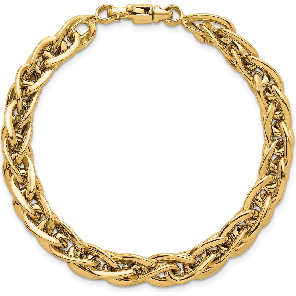 14K Yellow Gold Polished Fancy Textured Oval Open Link Bracelet - 7.5 inches by 0