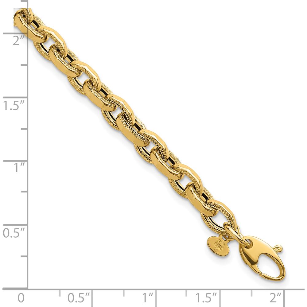 14K Yellow Gold Polished Fancy Textured Oval Open Link Bracelet - 7.5 inches by 0