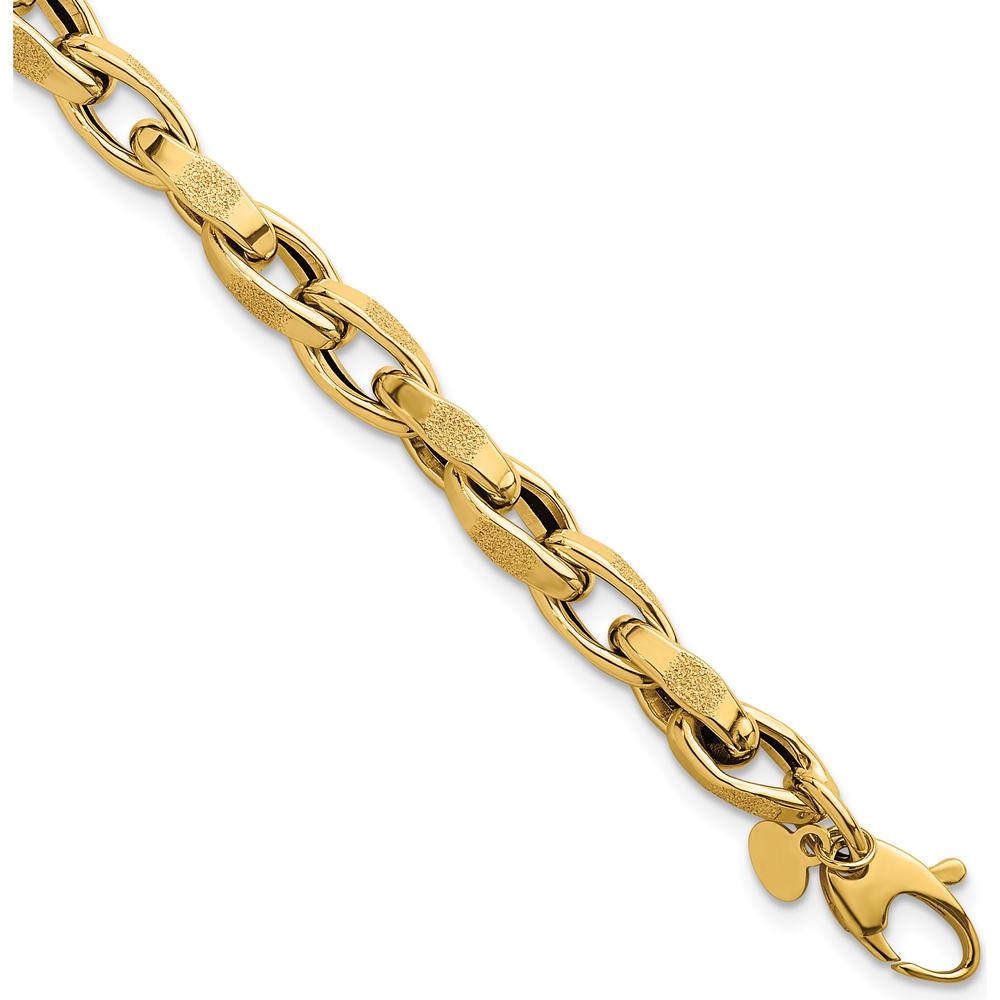 14K Yellow Gold Polished Fancy Textured Oval Twisted Link Bracelet - 7.5" Length by 0
