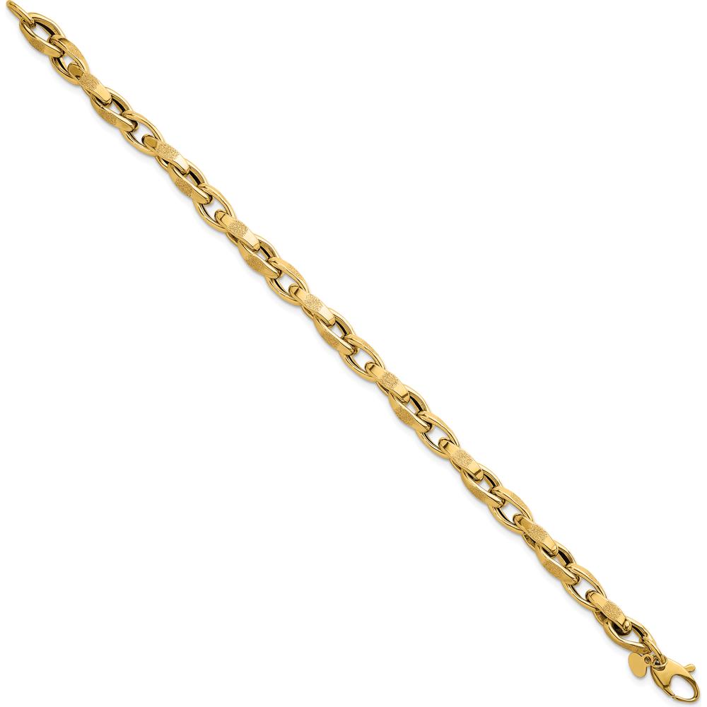 14K Yellow Gold Polished Fancy Textured Oval Twisted Link Bracelet - 7.5" Length by 0