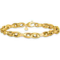 14K Yellow Gold Polished Fancy Textured Oval Twisted Link Bracelet - 7.5" Length by 0
