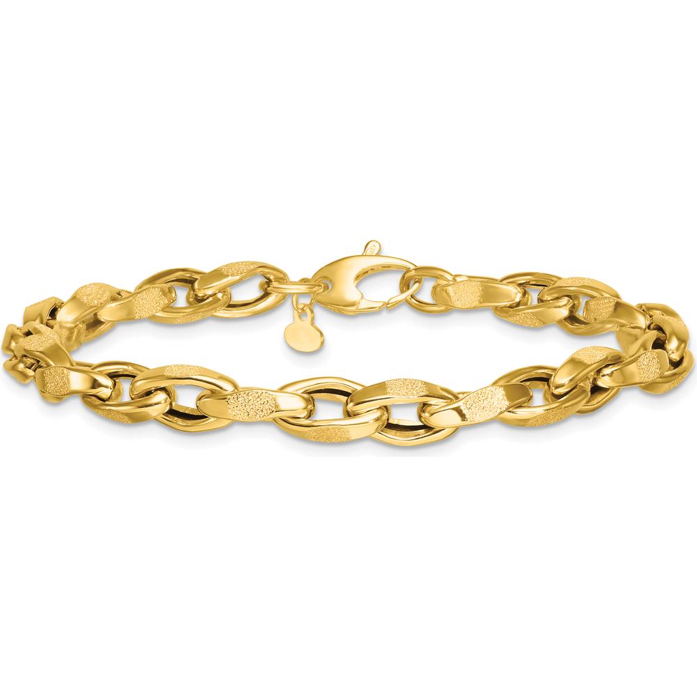 14K Yellow Gold Polished Fancy Textured Oval Twisted Link Bracelet - 7.5" Length by 0