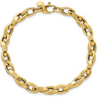 14K Yellow Gold Polished Fancy Textured Oval Twisted Link Bracelet - 7.5" Length by 0