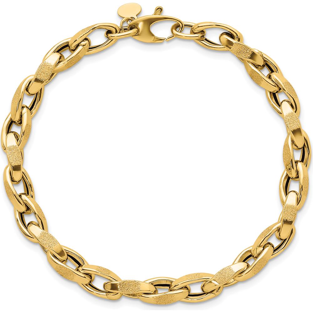 14K Yellow Gold Polished Fancy Textured Oval Twisted Link Bracelet - 7.5" Length by 0
