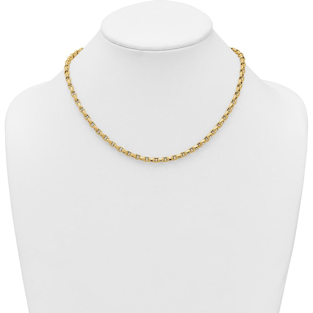 14K Yellow Gold Polished Fancy Textured Rolo Link Necklace - 17.25" Length by 0
