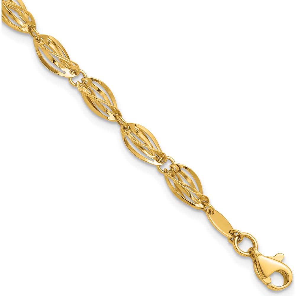 14K Yellow Gold Polished Fancy Twisted Oval Link Bracelet - 7.75 inches by 0