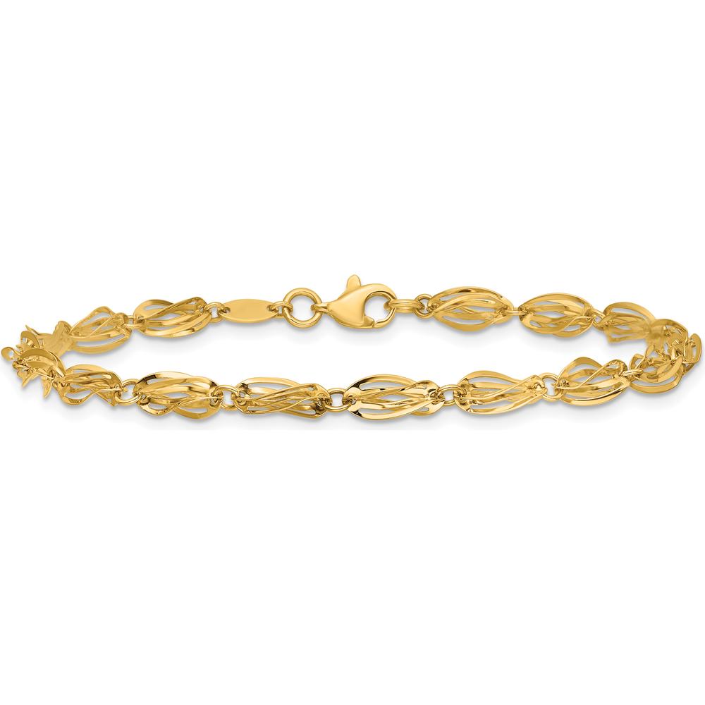 14K Yellow Gold Polished Fancy Twisted Oval Link Bracelet - 7.75 inches by 0