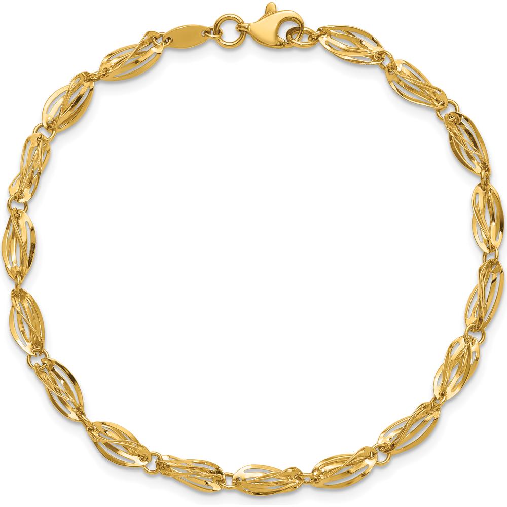 14K Yellow Gold Polished Fancy Twisted Oval Link Bracelet - 7.75 inches by 0