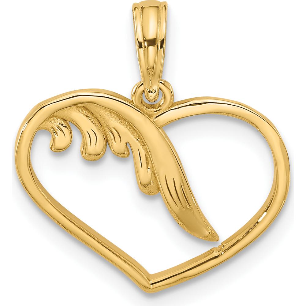 14K Yellow Gold Polished Fancy Wing and Heart Pendant Charm - 19mm Length by Oro Pregiato