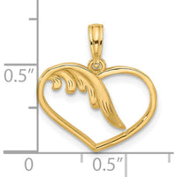 14K Yellow Gold Polished Fancy Wing and Heart Pendant Charm - 19mm Length by Oro Pregiato
