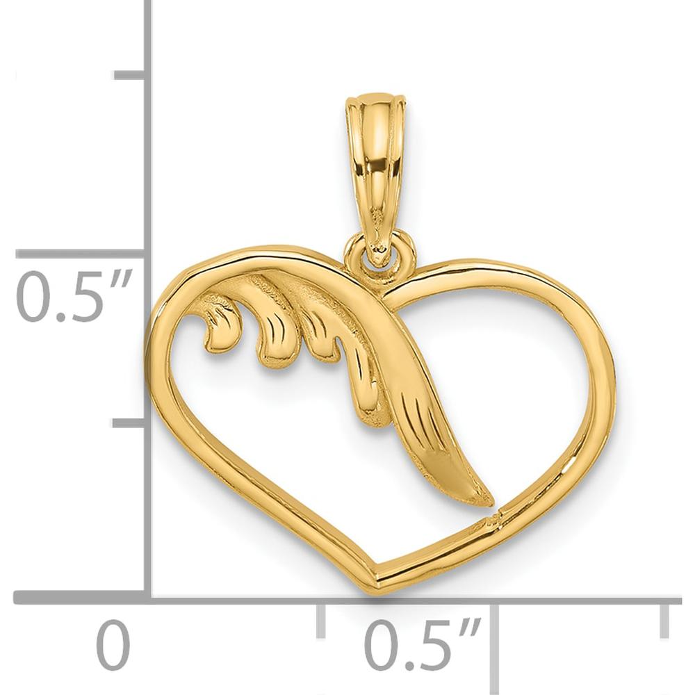 14K Yellow Gold Polished Fancy Wing and Heart Pendant Charm - 19mm Length by Oro Pregiato