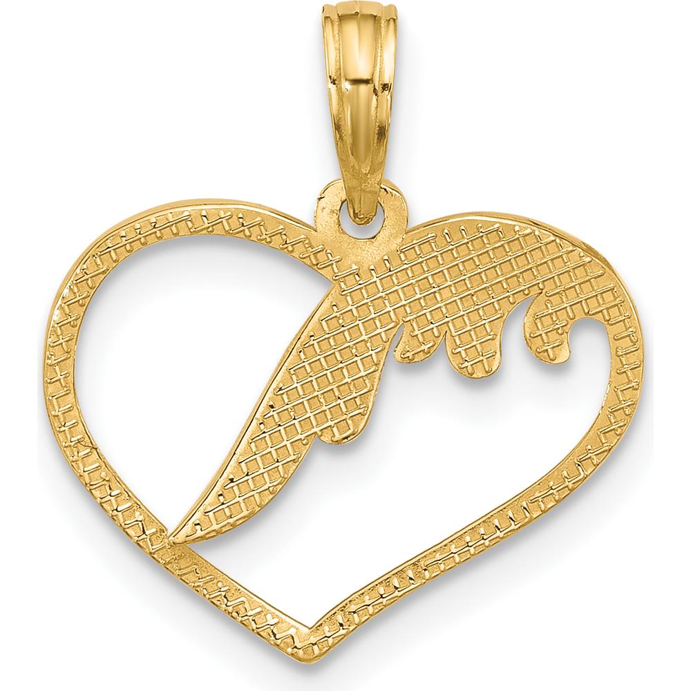 14K Yellow Gold Polished Fancy Wing and Heart Pendant Charm - 19mm Length by Oro Pregiato