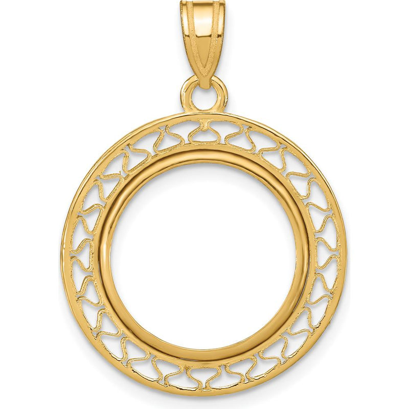 14K Yellow Gold Polished Fancy Wire Coin Bezel Pendant for 1/10 oz. American Eagle Coin by Numis Coin Jewelry