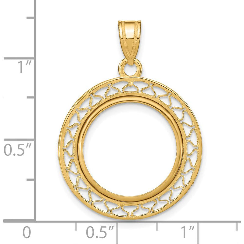 14K Yellow Gold Polished Fancy Wire Coin Bezel Pendant for 1/10 oz. American Eagle Coin by Numis Coin Jewelry