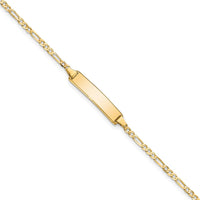 14K Yellow Gold Polished Figaro Chain 8" ID Bracelet with Flat Plate - Engravable by Oro Pregiato