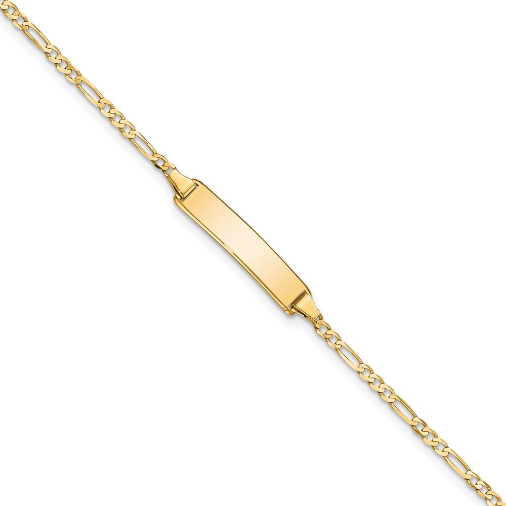 14K Yellow Gold Polished Figaro Chain 8" ID Bracelet with Flat Plate - Engravable by Oro Pregiato